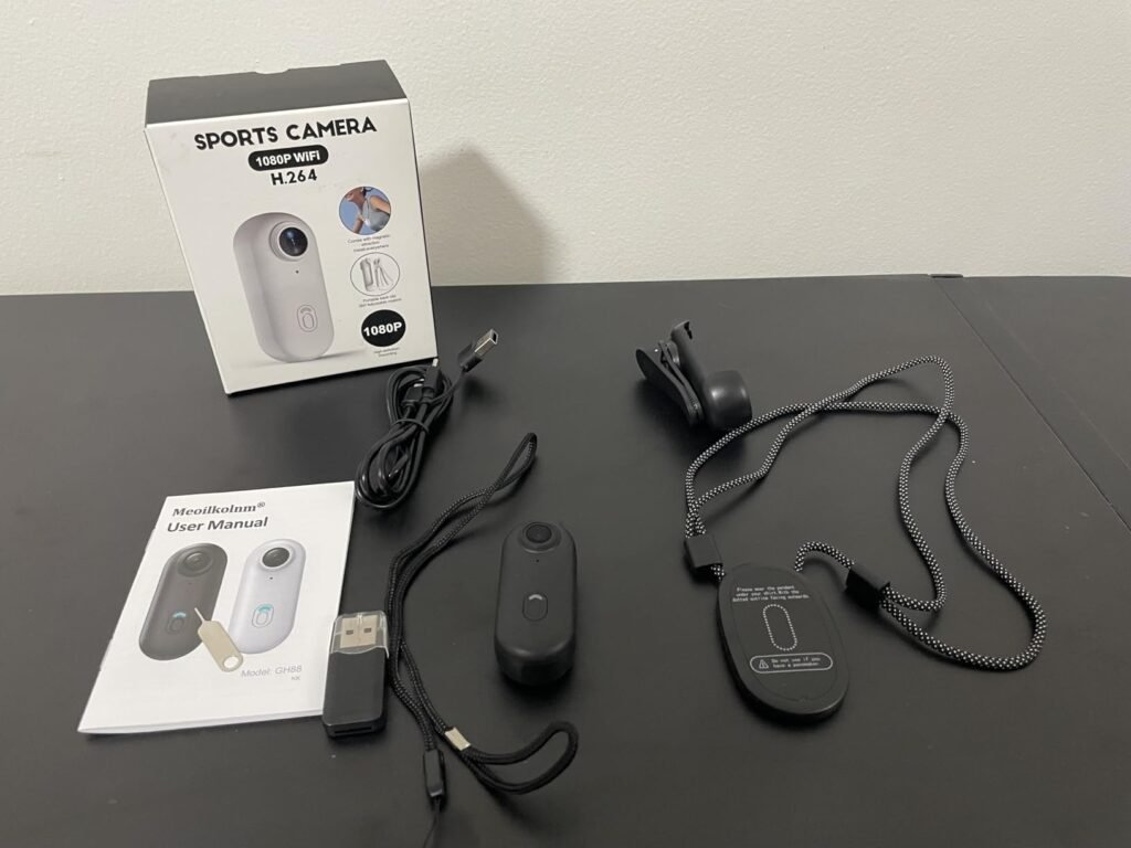Meoilkolnm body camera 2026 with magnetic mount, 360 rotation clip, and safety cord accessories for hands-free recording