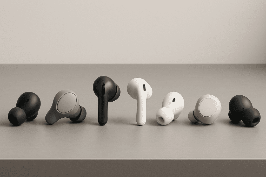 Best wireless earbuds under $100 arranged for comparison, featuring top 7 tested budget picks